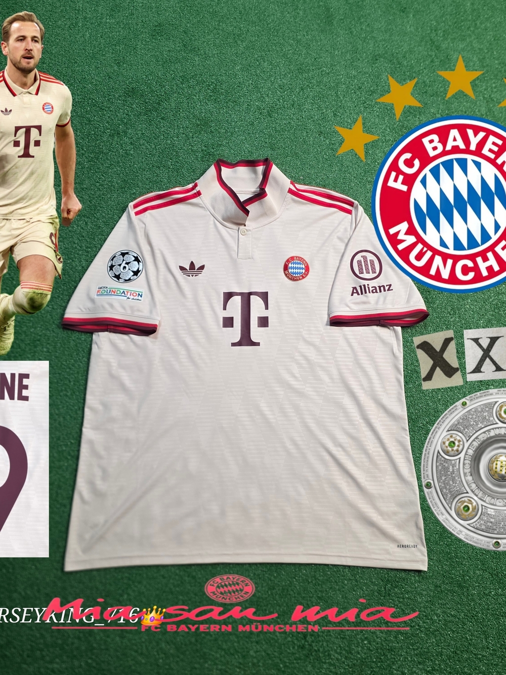 Adidas Bayern Munich FC Harry Kane #9 2023/2024 Third Jersey UCL Patches XXL